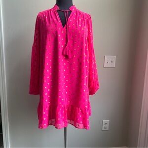 Crown & Ivy Pink Midi Dress with Gold Accents